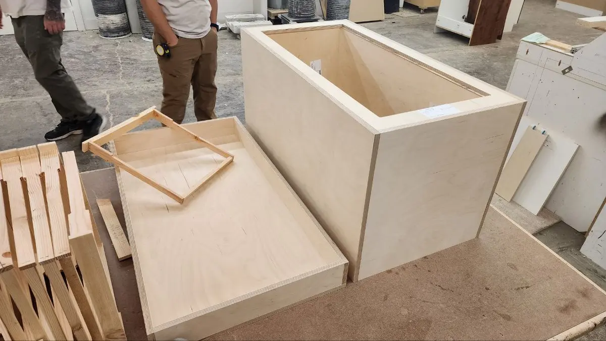 The cabinet-grade body and components of a Generational Hive during construction
