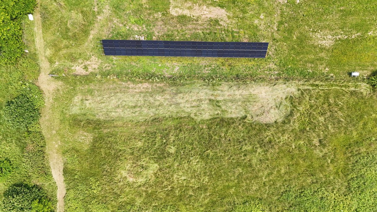 The 20kW ground-mounted solar array from the air
